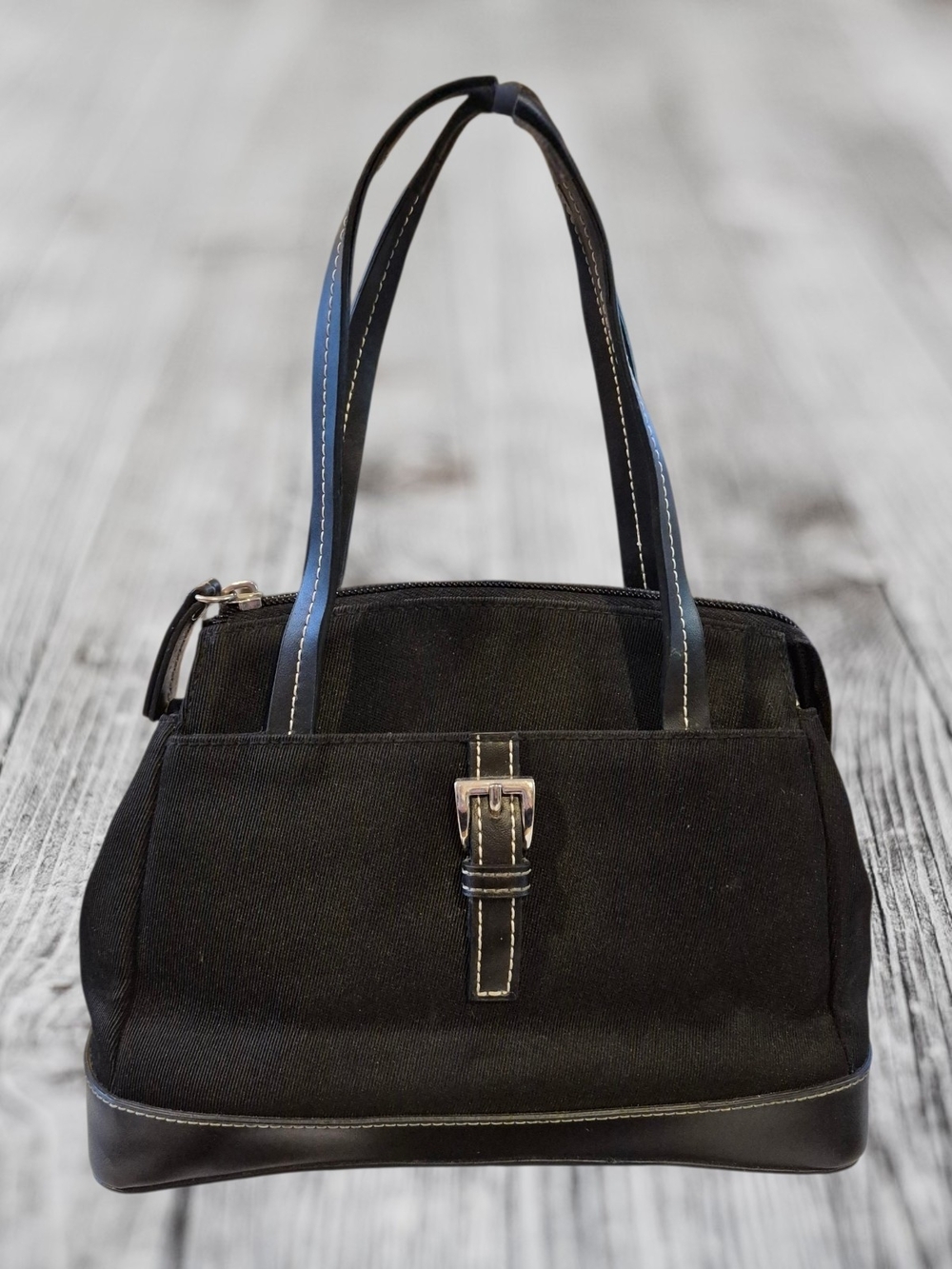 Vintage Etienne Aigner Black Canvas And Leather Satchel